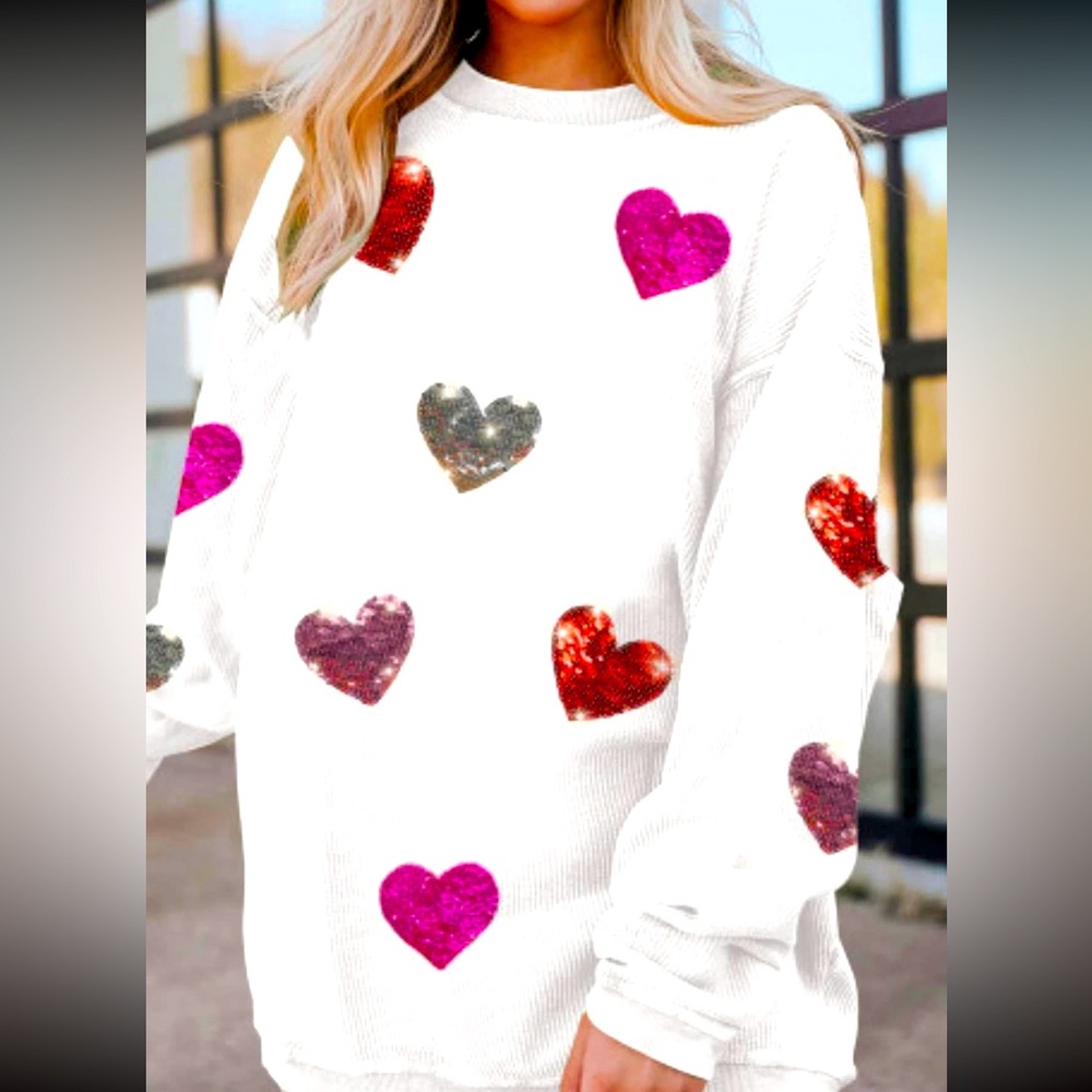 Sparkle Hearts Corded Oversized Sweatshirt